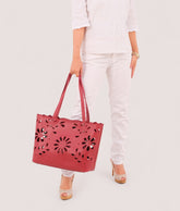 Maroon two-piece floral tote